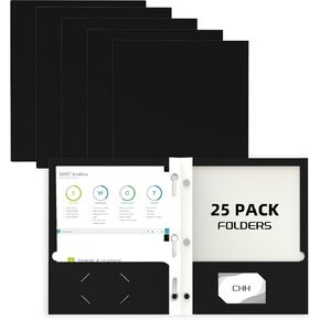 CHH Folders with Pockets and Prong,25 Pack Pocket File Folders Letter Size,2 Pocket Folders with Prongs for Home, and Office Business,Back to School Supplies(Black Folders)