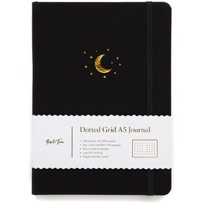 Yop & Tom Bullet Dotted Journal (A5) - القمر والنجوم - دفتر ملاحظات شبكي منقط مع ورق سميك للغاية (160 جرام في المتر المربع) - فحمي