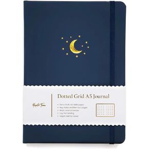 Yop & Tom Bullet Dotted Journal (A5) - Moon and Stars - Dot Grid Notebook With Extra Thick Paper (160 GSM) - Charcoal
