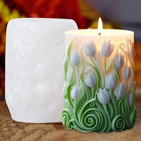 Flower Silicone Molds Sunflower Candle Molds Blooming Flower Candle Moulds Cylinder Soap Mold Resin Casting Mold 3D Round Flower Resin Molds Silicone Mold for DIY Decor Crafts Supplies (Sunflower)
