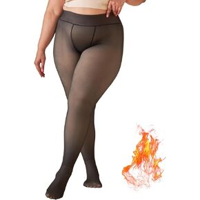 CaiDieNu Fleece Lined Tights for Women: Plus Size Fake Translucent Tights Leggings Thermal Tights Stockings Pantyhose Winter