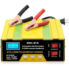 12V 10A Car Battery Charger Automatic 24V Battery Charger Smart Battery Charger with Car Battery Monitor for Cars, Truck, Boat, Motorcycles, Lawn Mower Lithium Battery or Lead-Acid Battery