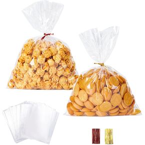 Aegero Cello Cellophane Treat Bags, 200 Pcs 4x6 Inches Clear Cellophane Bags with 200 Twist Ties for Gift Wrapping,Packaging Candies,Dessert,Bakery,Party Favors