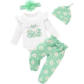 TITKKOP Newborn Baby Girls Clothes Ruffle Long Sleeve Romper Floral Pnats+Headband+Hat 4pcs Baby Girl Outfits