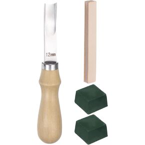 HARFINGTON 4pcs Leather Edge Beveler 12mm Wide Mouth Leather Edge Skiving Tool with 2 Side Whetstone Polishing Compound for Leather Working Tools Skiver DIY Leathercraft Cutting