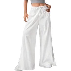 Verdusa Women's Side Split Loose Pants Drawstring Waist Wide Leg Palazzo Pasnts