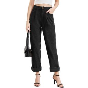 Women Corduroy Pants Casual Fall Pants High Waisted Straight Leg Pants for Women Stretchy Work Trousers with Pockets