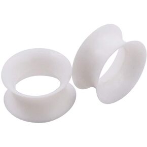 Pair 1-1/4" (32MM) WHITE SILICONE EARSKIN TUNNELS Double Flare Gauges Super Ultra Thin Soft Flexible Flesh Plugs (2pcs)