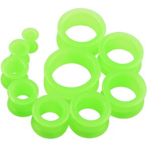 1 PAIR (2pcs) GREEN SILICONE EYELET TUNNELS Double Flare Gauges Thin Soft Flexible Flesh Plugs 1031