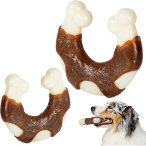 Dog Chew Toys for Aggressive Chewers, 2 Pack Real Beef Flavor,Indestructible Dog Teething Chew Toys for Large/Medium/Small Puppies Breed,Tough Pet Toy with Durable Nylon