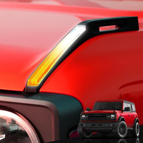 ضوء رؤية مزدوج اللون من Mabett لملحقات Ford Bronco 2021 2022 2023 2024، غطاء محرك السيارة المحسن يناسب Bronco 2/4 باب، إشارة الانعطاف المشعة وأضواء الطرق الوعرة in Kuwait