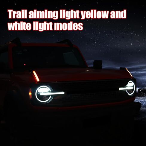 ضوء رؤية مزدوج اللون من Mabett لملحقات Ford Bronco 2021 2022 2023 2024، غطاء محرك السيارة المحسن يناسب Bronco 2/4 باب، إشارة الانعطاف المشعة وأضواء الطرق الوعرة in Kuwait