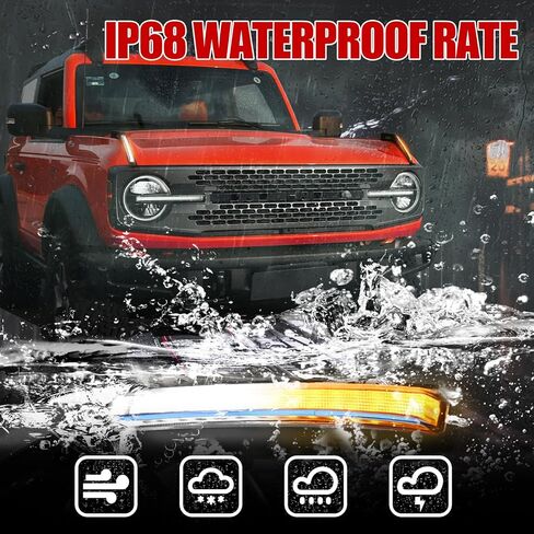 ضوء رؤية مزدوج اللون من Mabett لملحقات Ford Bronco 2021 2022 2023 2024، غطاء محرك السيارة المحسن يناسب Bronco 2/4 باب، إشارة الانعطاف المشعة وأضواء الطرق الوعرة in Kuwait