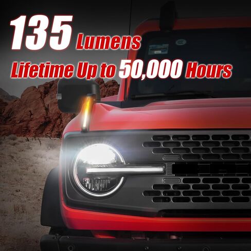 ضوء رؤية مزدوج اللون من Mabett لملحقات Ford Bronco 2021 2022 2023 2024، غطاء محرك السيارة المحسن يناسب Bronco 2/4 باب، إشارة الانعطاف المشعة وأضواء الطرق الوعرة in Kuwait