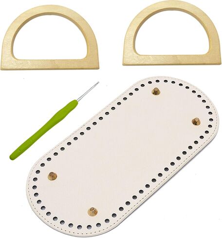 Yayatty 2 PCS Wooden Purse Handles 1 PCS Leather Oval Bag Nail Bottom Shaper, Wooden D-Shaped Handbag Handle Crochet Bag Cushion Pad Base Shoulder Bag Bucket Bag Making Suppl in Saudi Arabia