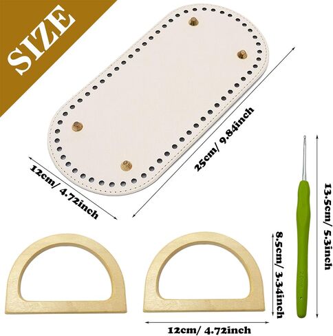 Yayatty 2 PCS Wooden Purse Handles 1 PCS Leather Oval Bag Nail Bottom Shaper, Wooden D-Shaped Handbag Handle Crochet Bag Cushion Pad Base Shoulder Bag Bucket Bag Making Suppl in Saudi Arabia