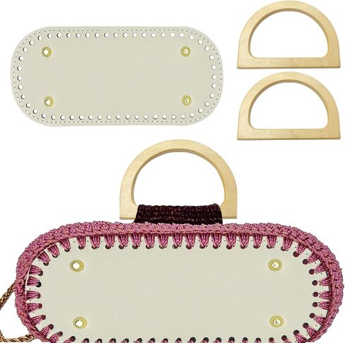 Yayatty 2 PCS Wooden Purse Handles 1 PCS Leather Oval Bag Nail Bottom Shaper, Wooden D-Shaped Handbag Handle Crochet Bag Cushion Pad Base Shoulder Bag Bucket Bag Making Suppl in Saudi Arabia