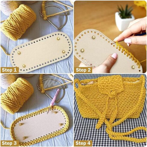 Yayatty 2 PCS Wooden Purse Handles 1 PCS Leather Oval Bag Nail Bottom Shaper, Wooden D-Shaped Handbag Handle Crochet Bag Cushion Pad Base Shoulder Bag Bucket Bag Making Suppl in Saudi Arabia