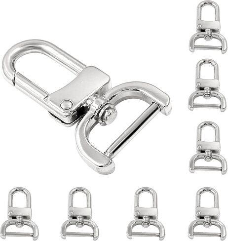 BokWin 8 قطع مشبك دوار خطاف 3/4 بوصة دوار كوبستر مخلب مشبك D حلقة خطاف غلق قابل للفصل مع مفك براغي لحقيبة المحفظة الجلدية (فضي) in Kuwait