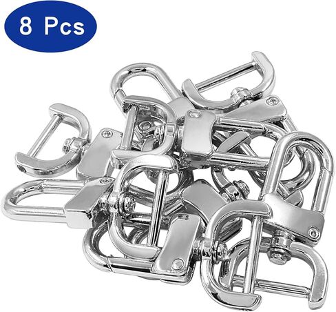 BokWin 8 قطع مشبك دوار خطاف 3/4 بوصة دوار كوبستر مخلب مشبك D حلقة خطاف غلق قابل للفصل مع مفك براغي لحقيبة المحفظة الجلدية (فضي) in Kuwait