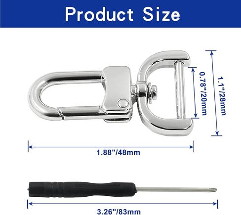 BokWin 8 قطع مشبك دوار خطاف 3/4 بوصة دوار كوبستر مخلب مشبك D حلقة خطاف غلق قابل للفصل مع مفك براغي لحقيبة المحفظة الجلدية (فضي) in Kuwait