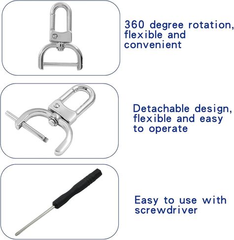 BokWin 8 قطع مشبك دوار خطاف 3/4 بوصة دوار كوبستر مخلب مشبك D حلقة خطاف غلق قابل للفصل مع مفك براغي لحقيبة المحفظة الجلدية (فضي) in Kuwait