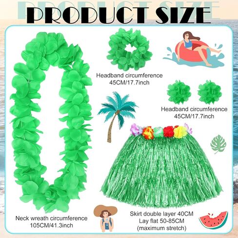 Mepase 7 Pcs Hawaii Grass Hula Skirt with Flower Leis for Women Girls Halloween Cosplay Costume Accessories Luau Party Favors in Saudi Arabia
