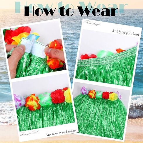 Mepase 7 Pcs Hawaii Grass Hula Skirt with Flower Leis for Women Girls Halloween Cosplay Costume Accessories Luau Party Favors in Saudi Arabia
