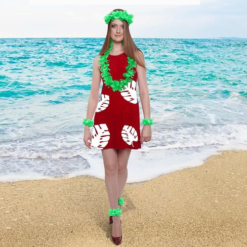 Mepase 7 Pcs Hawaii Grass Hula Skirt with Flower Leis for Women Girls Halloween Cosplay Costume Accessories Luau Party Favors in Saudi Arabia