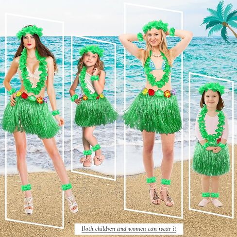 Mepase 7 Pcs Hawaii Grass Hula Skirt with Flower Leis for Women Girls Halloween Cosplay Costume Accessories Luau Party Favors in Saudi Arabia