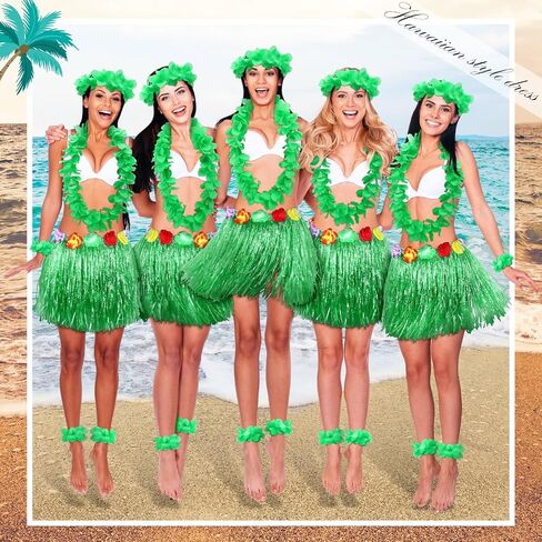 Mepase 7 Pcs Hawaii Grass Hula Skirt with Flower Leis for Women Girls Halloween Cosplay Costume Accessories Luau Party Favors in Saudi Arabia