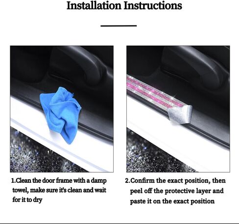 Bling Car Door Sill Protector with Sparkling Rhinestones - Luster Crystal Sticker Decoration Door Entry Guard Accessories Car Interior Decor Accessories White & Pink 2 Pcs in Kuwait