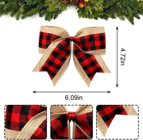 Threetols 10PCS Christmas Wreath Bows, Red Black Buffalo Plaid Bows for Wreath Farmhouse Bows for Front Door Winter Red Bows Christmas Tree Bows for New Year Indoor Outdoor Xmas Decorations in Saudi Arabia