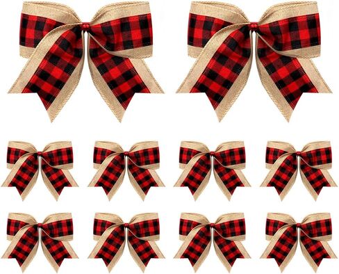 Threetols 10PCS Christmas Wreath Bows, Red Black Buffalo Plaid Bows for Wreath Farmhouse Bows for Front Door Winter Red Bows Christmas Tree Bows for New Year Indoor Outdoor Xmas Decorations in Saudi Arabia
