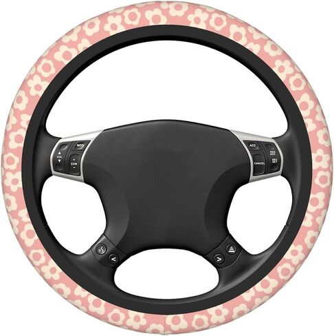 Pink Groovy Flower Abstract Floral Aesthetic Steering Wheel Cover for Women Men Girls Car Accessories Decor Anti-Slip Neoprene Auto Steering Wheel Covers Protector Universal 15 Inch in Kuwait