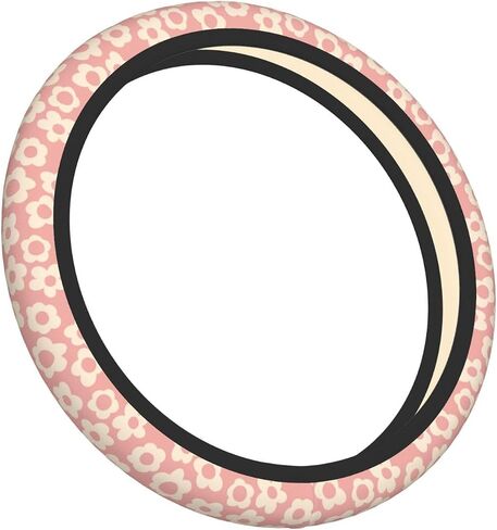 Pink Groovy Flower Abstract Floral Aesthetic Steering Wheel Cover for Women Men Girls Car Accessories Decor Anti-Slip Neoprene Auto Steering Wheel Covers Protector Universal 15 Inch in Kuwait