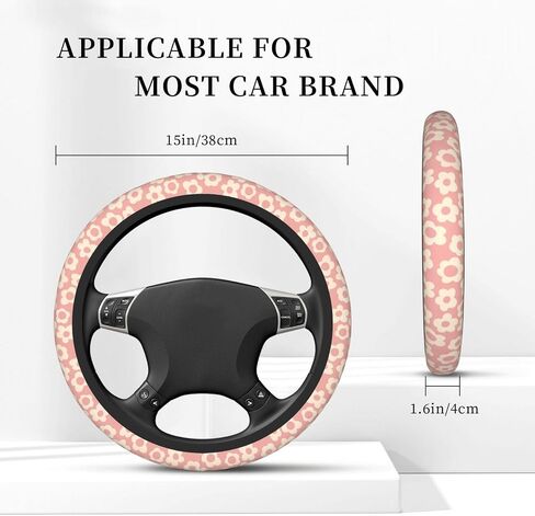 Pink Groovy Flower Abstract Floral Aesthetic Steering Wheel Cover for Women Men Girls Car Accessories Decor Anti-Slip Neoprene Auto Steering Wheel Covers Protector Universal 15 Inch in Kuwait