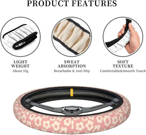 Pink Groovy Flower Abstract Floral Aesthetic Steering Wheel Cover for Women Men Girls Car Accessories Decor Anti-Slip Neoprene Auto Steering Wheel Covers Protector Universal 15 Inch in Kuwait