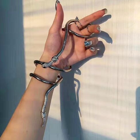 WLL Personalized Snake Adjustable Open Rings Snake Hand Chain Bracelet Snake Chain Finger Ring Bracelet Animal Jewelry Halloween Accessories in Kuwait