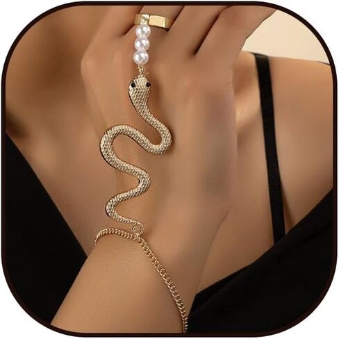 WLL Personalized Snake Adjustable Open Rings Snake Hand Chain Bracelet Snake Chain Finger Ring Bracelet Animal Jewelry Halloween Accessories in Saudi Arabia