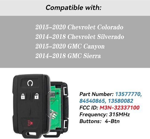 Key Fob Replacement Remote Key Kit for GMC Sierra Chevrolet Silverado 1500 2500 3500 2014 2015 2016 2017 2018 GMC Canyon Chevy Colorado 2015-2020 M3N32337100 in Saudi Arabia
