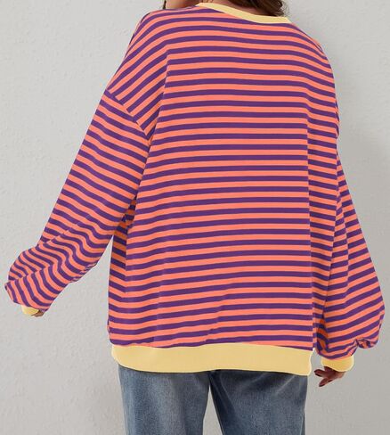 Women Striped Color Block Oversized Sweatshirt Long Sleeve Shirt Crewneck 2024 Fall Pullover Preppy Clothes in Saudi Arabia