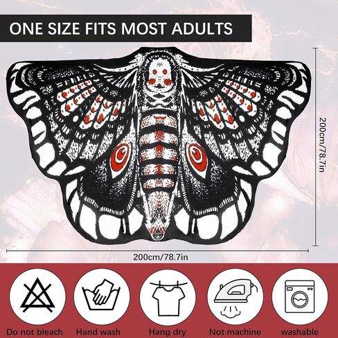 Moth Wings Costume for Women Printing Butterfly Cape Halloween Fairy Cloak with Feather Headband Set Party Dress up in Saudi Arabia