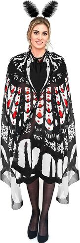 Moth Wings Costume for Women Printing Butterfly Cape Halloween Fairy Cloak with Feather Headband Set Party Dress up in Saudi Arabia