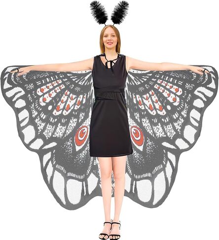Moth Wings Costume for Women Printing Butterfly Cape Halloween Fairy Cloak with Feather Headband Set Party Dress up in Saudi Arabia