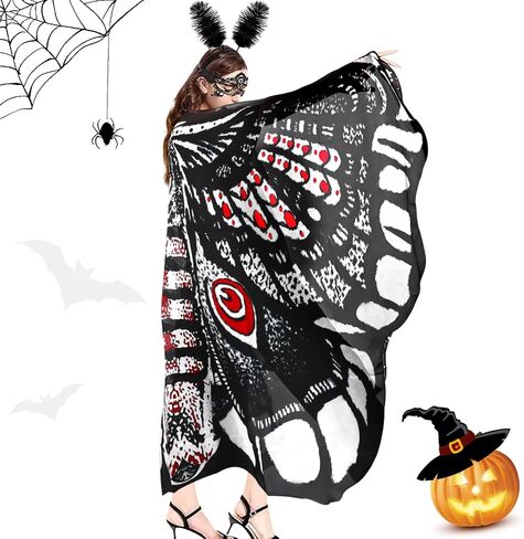 Moth Wings Costume for Women Printing Butterfly Cape Halloween Fairy Cloak with Feather Headband Set Party Dress up in Saudi Arabia