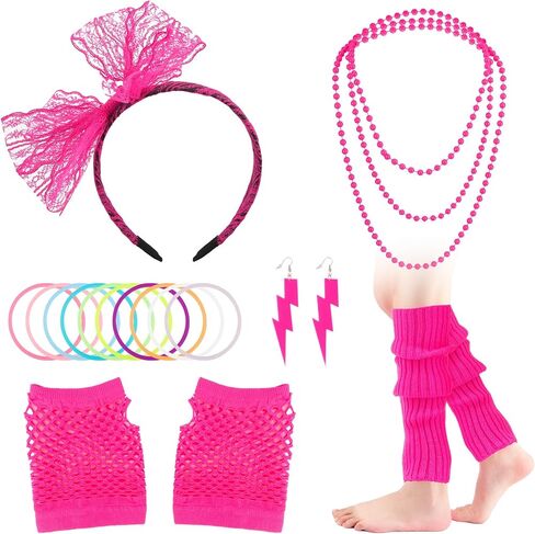 Women's Halloween Costumes,80s Outfit Woman,80s Accessories for Women,Neon Accessories for Disco Party (18 Pcs) in Kuwait