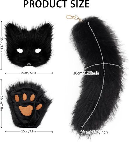 Cat Fox Mask Tail and Paws Gloves Set Furry Animal Therian Kit Masquerade Halloween Cosplay Costume Accessory in Saudi Arabia