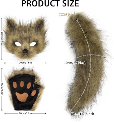 Cat Fox Mask Tail and Paws Gloves Set Furry Animal Therian Kit Masquerade Halloween Cosplay Costume Accessory in Saudi Arabia