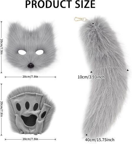 Cat Fox Mask Tail and Paws Gloves Set Furry Animal Therian Kit Masquerade Halloween Cosplay Costume Accessory in Saudi Arabia
